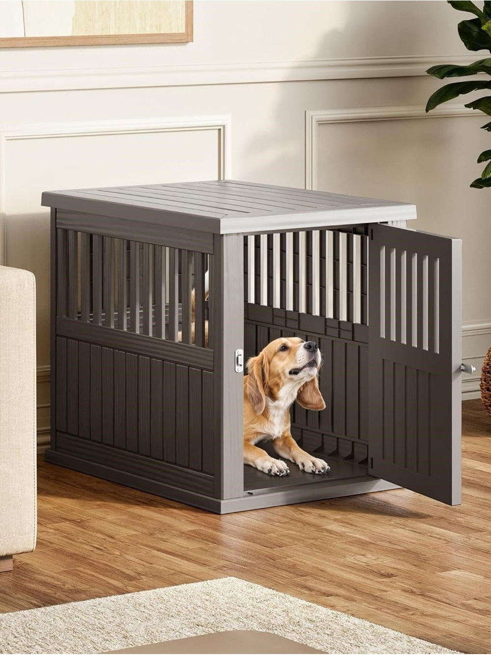 NEW-Modern Lockable Resin Dogs Kennel Indoor/ outdoor crate